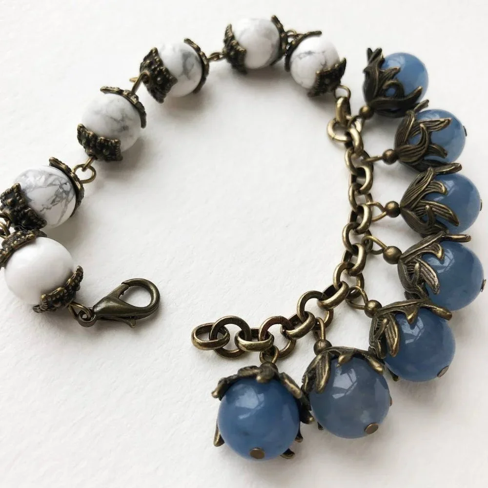 Multi stone bracelet boho, unusual handmade jewelry